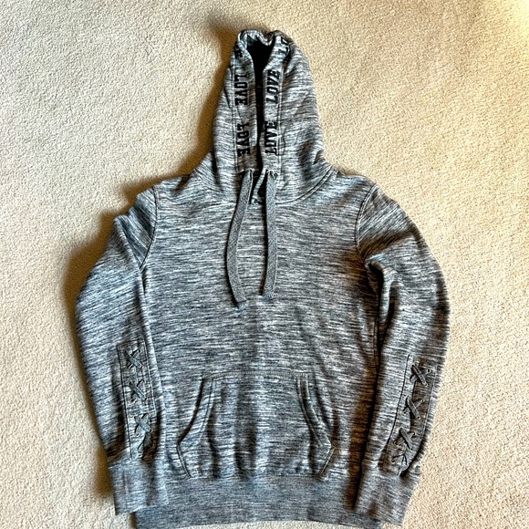 Hooded sweatshirt. LOVE around hood. Embellished sleeves. Small. Never worn! - Picture 1 of 4